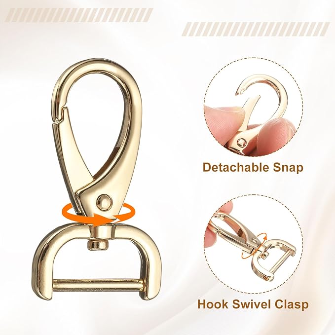HARFINGTON 2Pcs Detachable Snap Hook Swivel Clasp 3/4" D Ring with Swivel Lobster Claw Clasps Hook for Purse Strap Keychain Bag DIY Craft, Gold