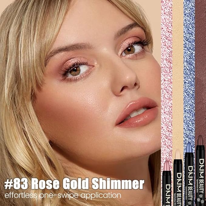 Kaely Cream Eye Shadow Sticks, Rose Gold Shimmer Eyeliner Pencil Eyeshadow Palette Makeup, Eye Highlighter Brightener Stick for Older Women Waterproof Pigmented, sombras para ojos, New-83