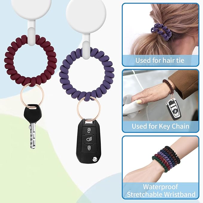 Spiral Keychain Stretchy Wrist Coil Bracelet Key Chain Waterproof Wristlet Key Holder for Pool, Sauna, Sports, Gym