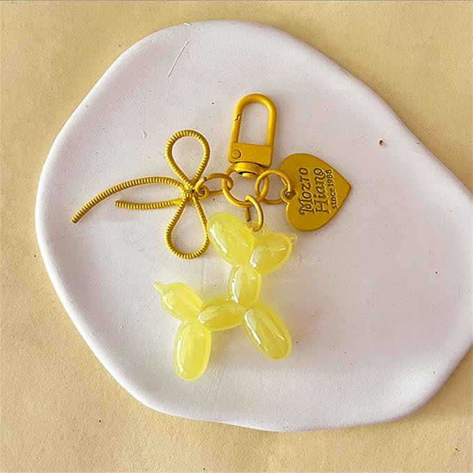 Dreuyet 2Pcs Jelly Balloon Dog Keychains Kawaii Cute Bag Purse Charms Key Chain with Bow Y2K Aesthetic Accessories