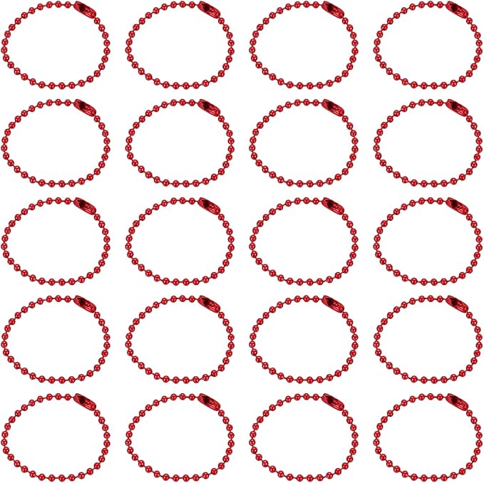 MECCANIXITY 30Pcs 5 Inch Ball Bead Chain, Metal Ball Chain with Connectors for Keychain Hanging Ornament Tag Jewelry Necklace Christmas Decoration,Red