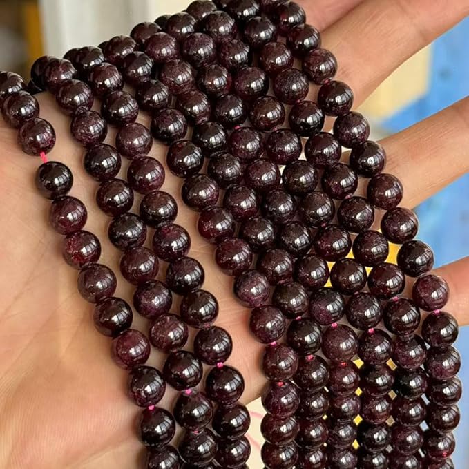 MJDCB Natural Stone Beads Garnet Round Loose Beads for Jewelry Making DIY Bracelet Necklace (8mm)