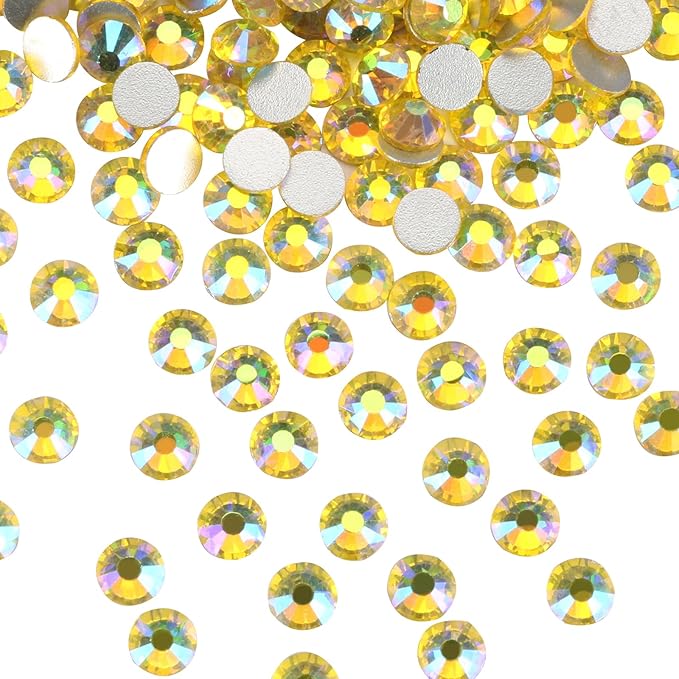 Jollin Glue Fix Crystal Flatback Rhinestones Glass Diamantes Gems for Nail Art Crafts Decorations Clothes Shoes 4.0mm (ss16 1440pcs, Lemon AB)