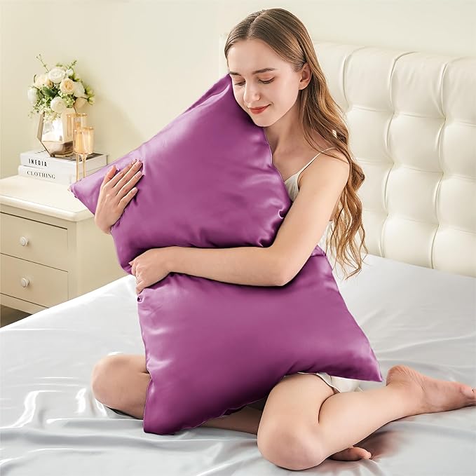 INFIIXSO Mulberry Silk Pillowcase for Hair and Skin, Silk Pillow Cases Standard Size with Hidden Zipper 20x26 Inches, Ultra Smooth and Soft Cooling Pillow Cases for Hot Sleepers(Purple, 1 Pack)