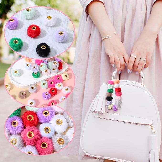 80PCS Pom Pom Beads 10 Color Soft Puff Bead Mixed Fluffy Fuzzy Bead Faux Fur Poms Spacer Beads for Bracelets Jewelry Making Keychains Pens Earrings Garland Headband DIY Crafts Gifts Accessories