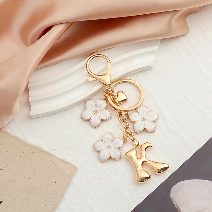 Snycler Bubble Initial Keychain Graceful Flower for bags car remote–A-Z Letter Charms for Women