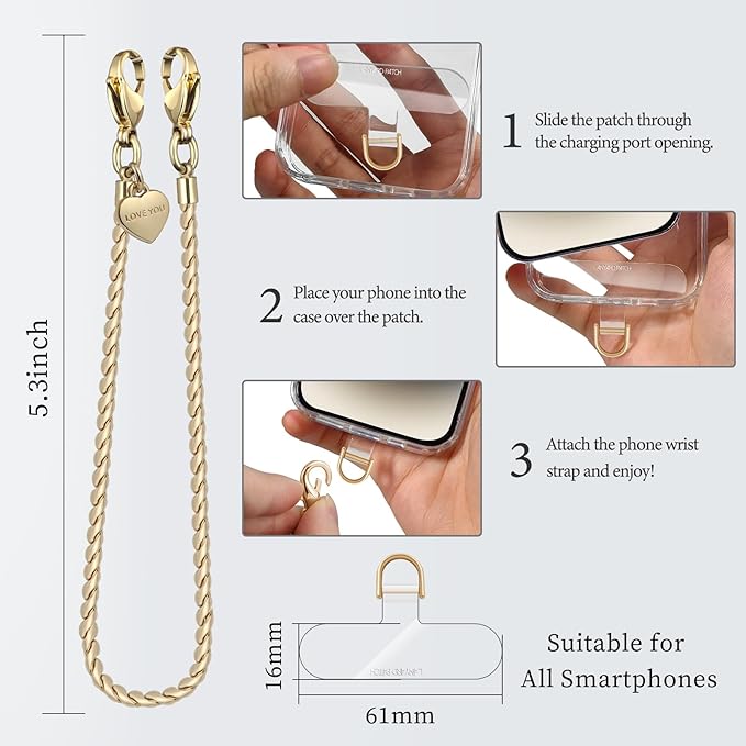 UKON Phone Chain Wrist Strap Metal Phone Lanyard Wristlet Strap with 2xTPU Tether Tab for Women Shopping Traveling Party
