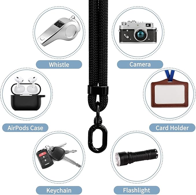 2 Pack Phone Lanyard and Wrist Strap Set, Black Adjustable Crossbody Neck Strap & Secure Phone Wrist Strap with 4 Pcs Tether Tabs, Universal Multifunctional for Most Smartphones iPhone Android