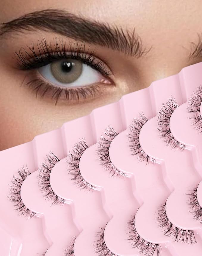 Short Lashes Natural Look Wispy False Eyelashes Flared Strip Eyelash Small Lash Fluffy Clear Band 7 Pairs C21