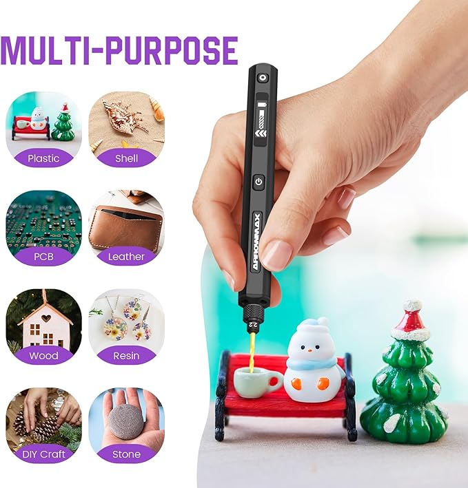 AM ARROWMAX Mini Electric Drill Pen, 5-Speed, 10 Titanium-Coated Steel Bits, LED Lights, OLED Display, 5V USB-C，(SDS), Black