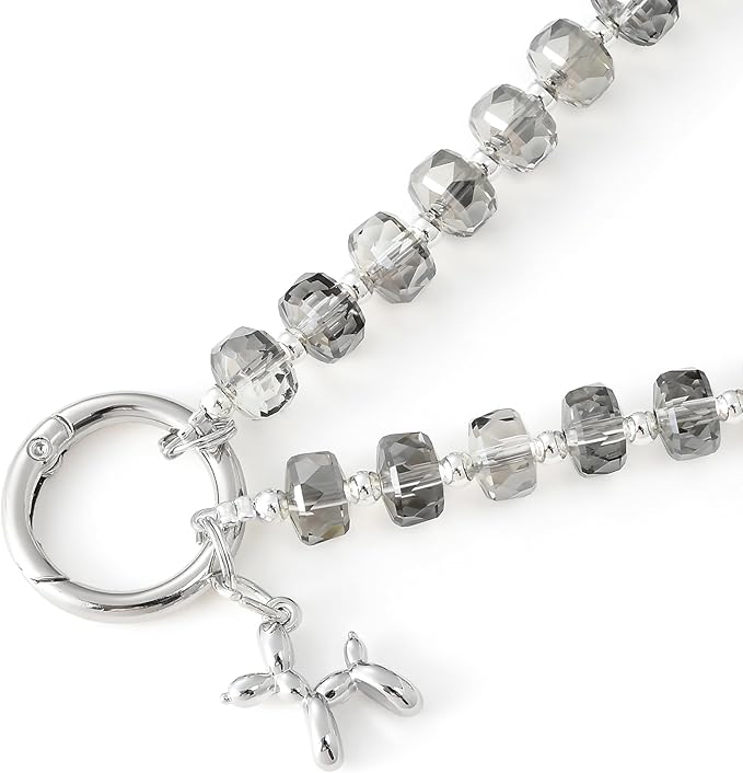 Crystal Phone Wrist Strap Phone Charm Chain Keychain Beaded Cellphone Lanyard with Tether Tab Hands-Free Wristlet Bracelet Wrist Grip Strap for Women, W-Gray