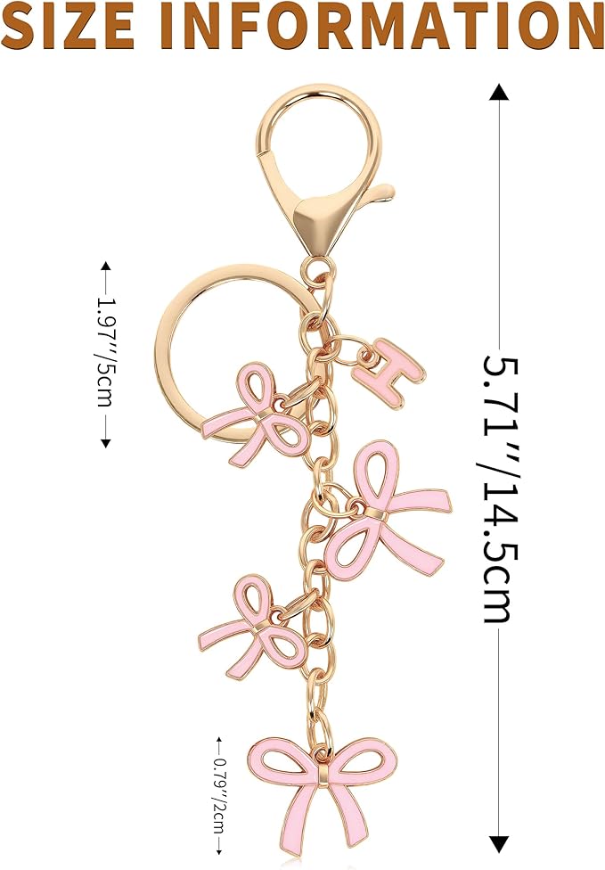 Bow Purse Charms Keychain - Pink Bow Alphabet Letter Key Chain, Bag Charms Wallet