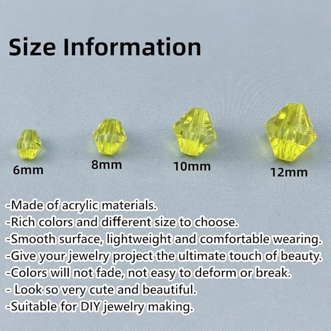 100pcs 12mm Acrylic Bicone Beads Faceted Acrylic Crystal Spacer Beads for Bracelet Necklace Earring Keychain Jewelry Making Crafts(Lemon Yellow)