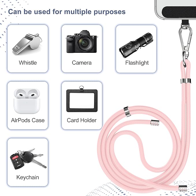 takyu Phone Lanyard, 2 Pack Adjustable Cell Phone Lanyard Crossbody Neck Strap & 2 Pack Phone Wrist Strap with Tether Tabs Compatible for iPhone Android Smartphones-Black LPink