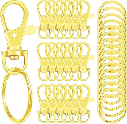 100 Pcs Keychain Hooks with Key Rings, Keychain Clip Hooks with Rings for Lanyard Jewelry Making DIY Crafts(50 Pcs Metal Lobster Claw Clasps + 50 Pcs Flat Key Rings) (Gold)