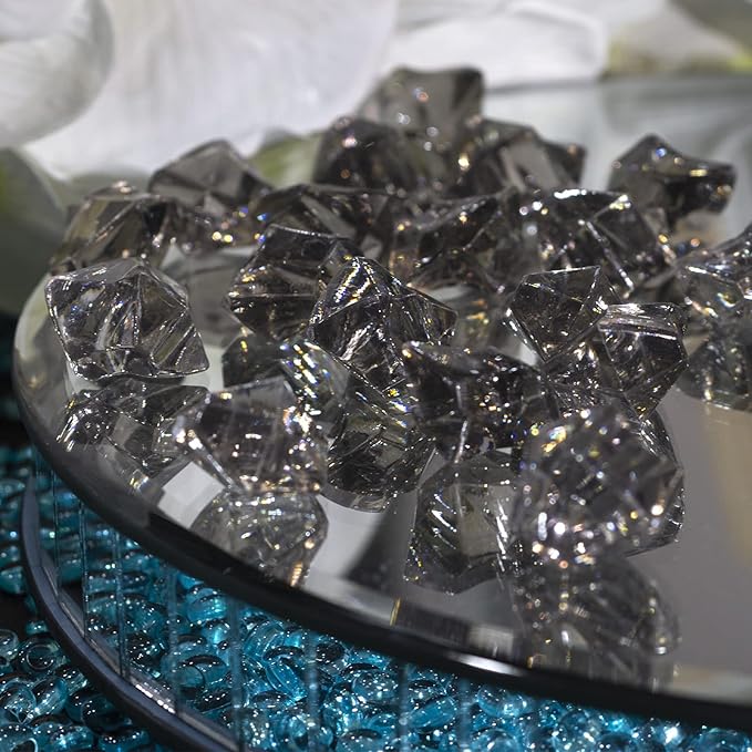 HappyFiller Fall Christmas Decoration 160 Pack Gray Fake Crystal Ice Stone,Acrylic Rocks Gems,Grey Vase Fillers Diamond Cube,Table Scatters,Arts Craft,Wedding Centerpieces,Party Event Decor,Fishbowl