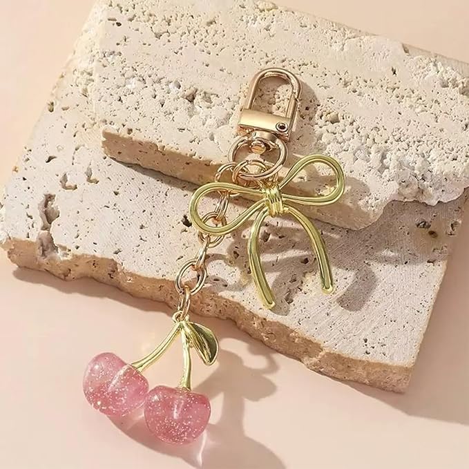 YDF Cherry Keychain Cute Bag Charm Women Leather Keyring Car Keys Gift Mother's Day Birthday Valentine's Purse Accessory