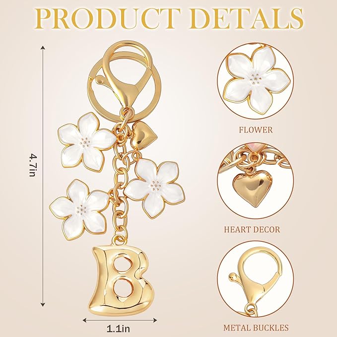 Snycler Bubble Initial Keychain Graceful Flower for bags car remote–A-Z Letter Charms for Women
