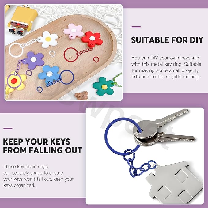Swpeet 372Pcs 6 Colors 25mm - 1Inch Key Chain Rings Kit, Includes 72Pcs 25mm Keychain Rings with Chain, 150Pcs Open Jump Ring and 150Pcs Screw Eye Pins for DIY Crafts and Jewelry Making