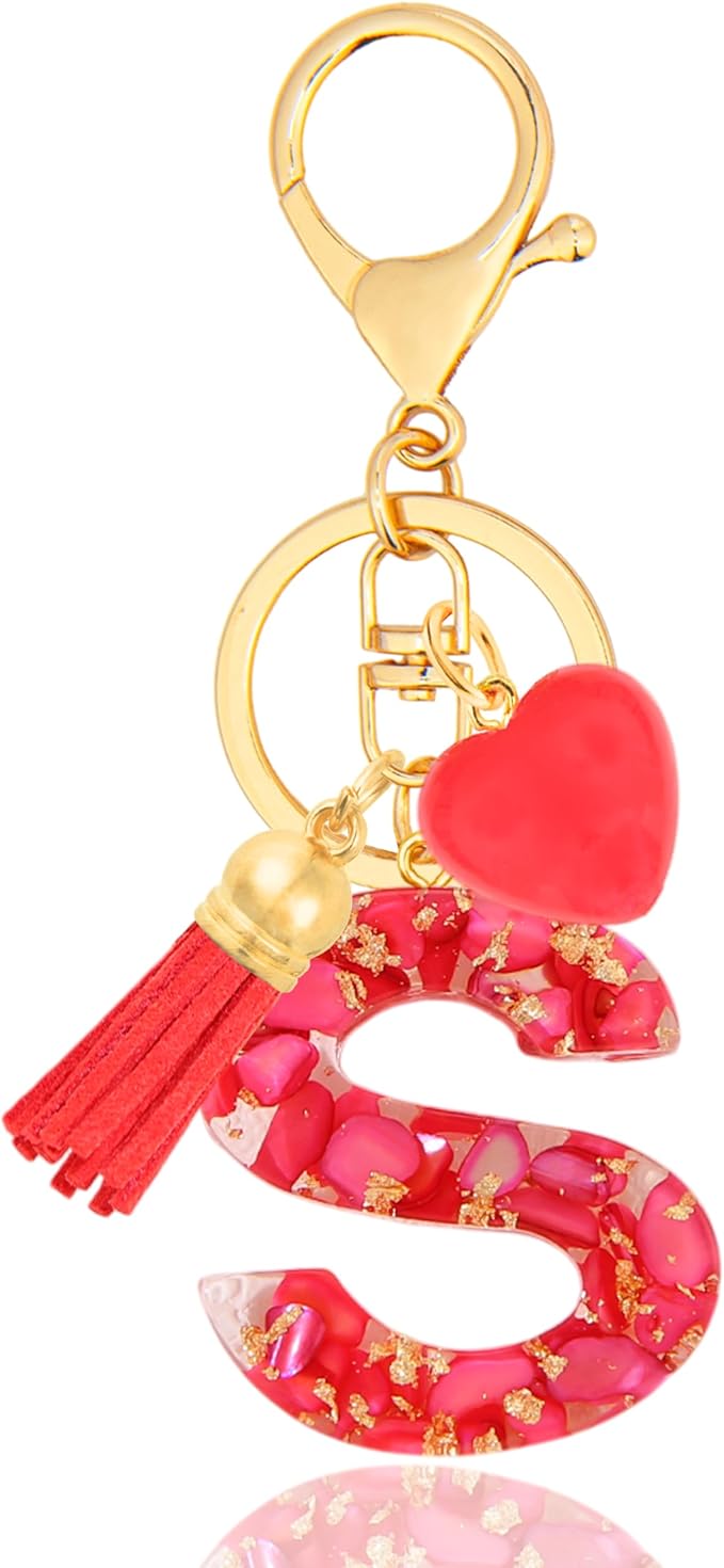 Initial Keychains for Women with Cute Heart Resin - Alphabet Letter Keychain for Bag, Backpacks, Purse or Car key