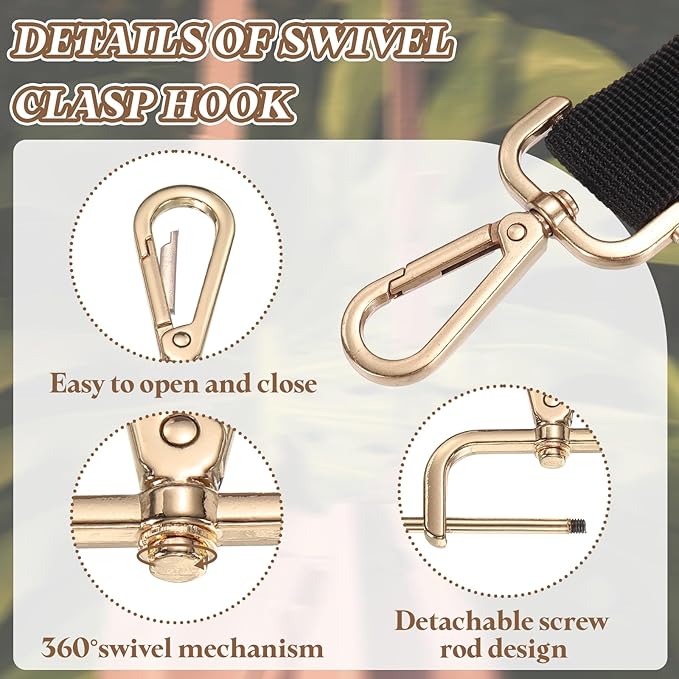 PATIKIL 1.5 Inch Swivel Clasp Hooks, 2 Pcs Detachable Snap Hook Swivel Lobster Claw Clasps with Screw Bar for Bag Strap Purse Lanyard DIY Craft Hardware, Light Gold