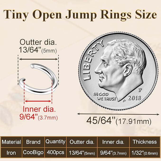 400pcs 13/64" Silver Tiny Jump Rings for Jewelry Making Replacement, Open Jump Ring Metal Jewelry Findings for Bracelets Necklaces Earrings Keychains Connectors Loops Repair Hardware