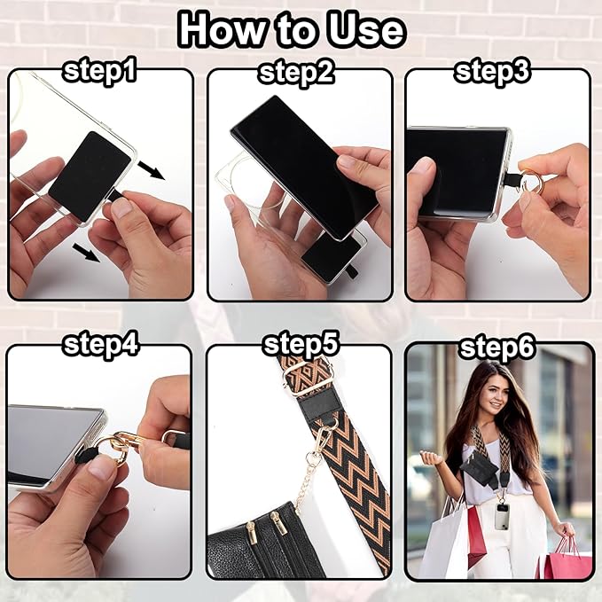 XANGNIER Clip and Go Strap for Phone with Wallet Crossbody, Phone Strap with Zippered Wallet, Adjustable Anti Theft Cellphone Lanyard for Women, Cellphone Chain Accessories,Multicolor 6