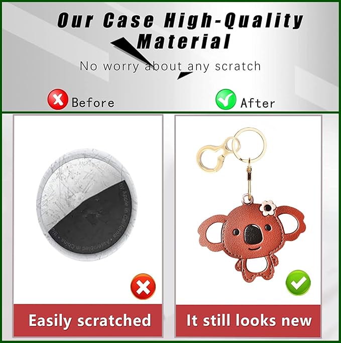 Leather Keychain Holder Case Compatible with AirTag,Cute Protective Cover with Keyring,Anti-Scratch Finder GPS Tracker Case for Wallet Keys,Bag,Pets(Koala Brown)