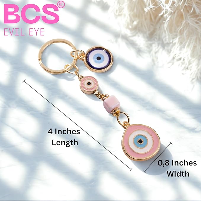 BCS Evil Eye Keychain Bag Charm - Good Luck & Protection Amulet - Car Keyring Purse Accessories for Women
