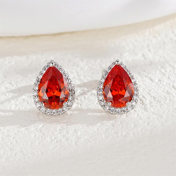 YOMELA Cubic Zirconia Earrings Studs, Halo CZ Birthstone Simulated Diamond Stud Earrings for Women