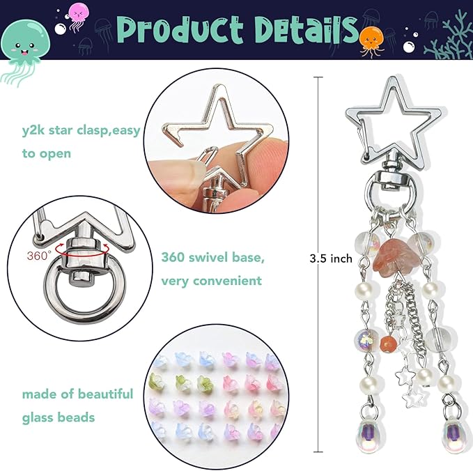 Agromusk Jellyfish Keychain,Cute Y2K Car Keychains for Women Girls Jellyfish Bag Charms Purse Accessories Star Jelly Decor