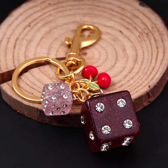 Lucky Dice Cherry Magic 8 Ball Keychain Billiard Ball Star Cherry Bags Charms Cute Y2k Keychain for Women Men