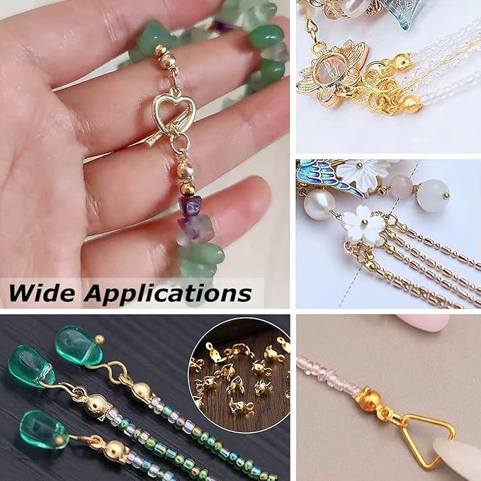 1500 Pieces Beads Tips Knot Covers Clamshell Crimp Tips Beads Set Calotte Ends Knot Covers Fold-Over Bead Covers for Jewelry Making DIY Bracelet Necklaces(Gold)