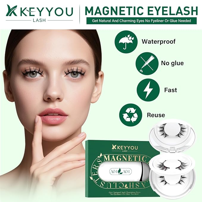 KEYYOU Reusable Magnetic Eyelashes 2 Pair with Applicator No Glue Needed 3D Natural Magnetic Lashes, Easy to Apply & Long Lasting for Daily Use & Events(A04+A04)