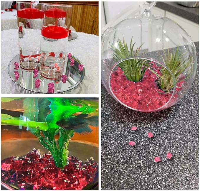 300 Pcs Acrylic Ice Rocks Crystals Gems, Bulk Fake Crystals, Plastic Diamonds for Vase Filler Wedding Decoration Table Scatter Party Arts Crafts Display (Pink)