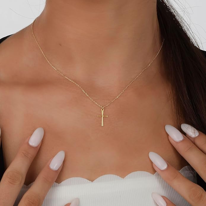 Annika Bella Cross Necklace for Women, 16-18 Inches Silver/Gold Chain, Women's Small Simple Cross Necklaces Religious Charm Jewelry, Faith Gift for Her