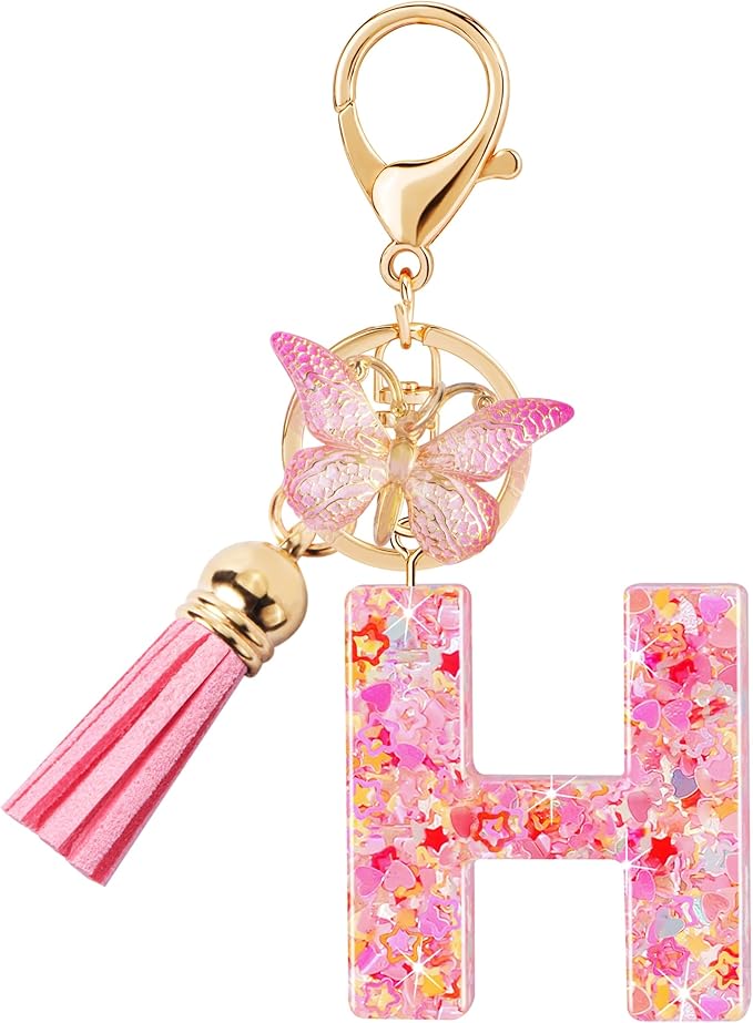 Initial letter Keychains for Women Girls Tassel Butterfly Cute Keychain for Wallet Backpack charm