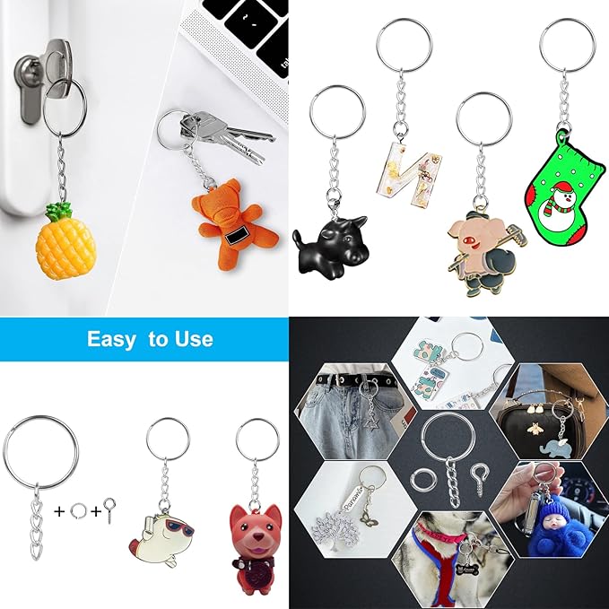 50Sets 1 inch Keychain Rings Silver Split Round Key Ring with Chain and Open Jump Rings for DIY Keychain Making Crafts