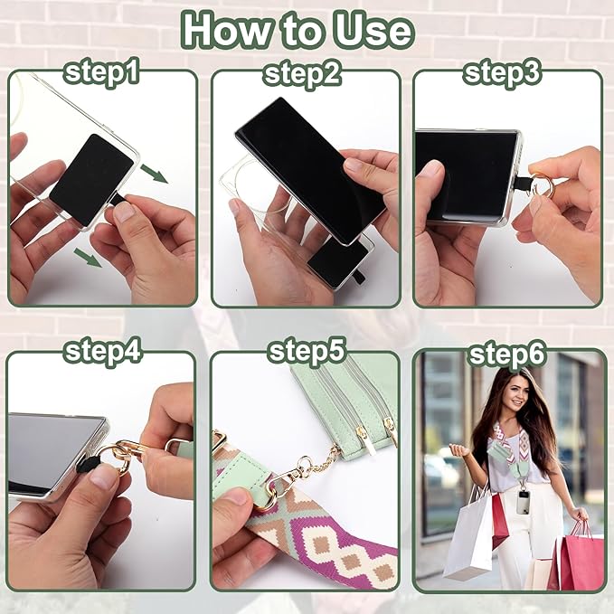 XANGNIER Clip and Go Strap for Phone with Wallet Crossbody, Phone Strap with Zippered Wallet, Adjustable Anti Theft Cellphone Lanyard for Women, Cellphone Chain Accessories Green