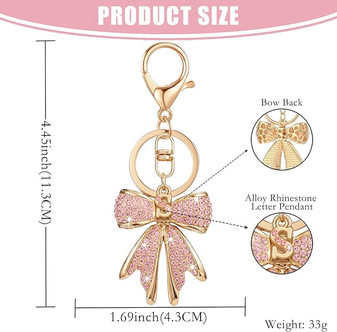 XGALBLA Sparkly Cute Initial Letter Rhinestone Bow Keychain for Women Gold Tone Bag Charms Coquette Aesthetic Purse Charms