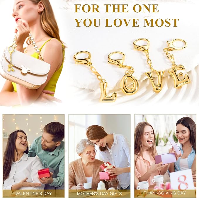 VICKHU Gold Plated Bubble Initial Letter Cute Keychain for Women Car Key Purse Decorative Keyring Handbag Charms Fashion