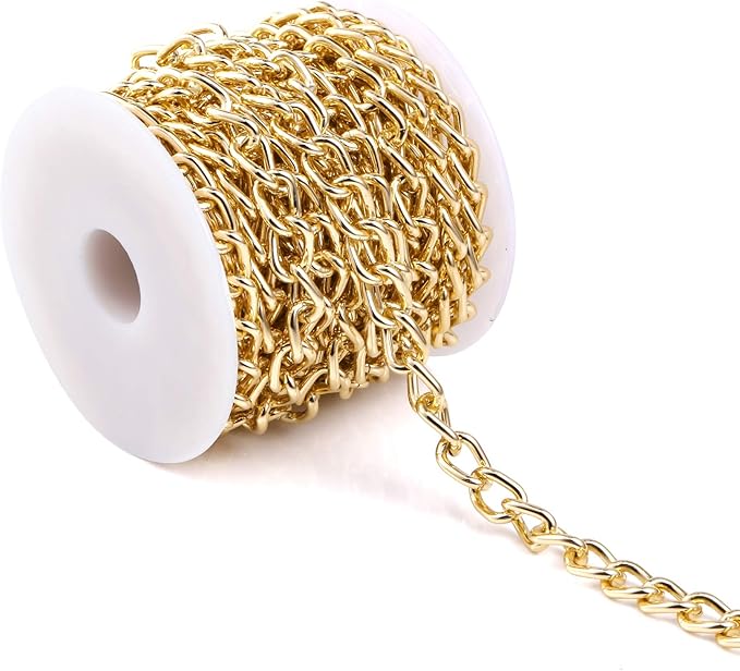 16.4Feet Gold Plated Brass Curb Chain Twisted Chunky Link Chains Bulk with Spool for Jewelry Making