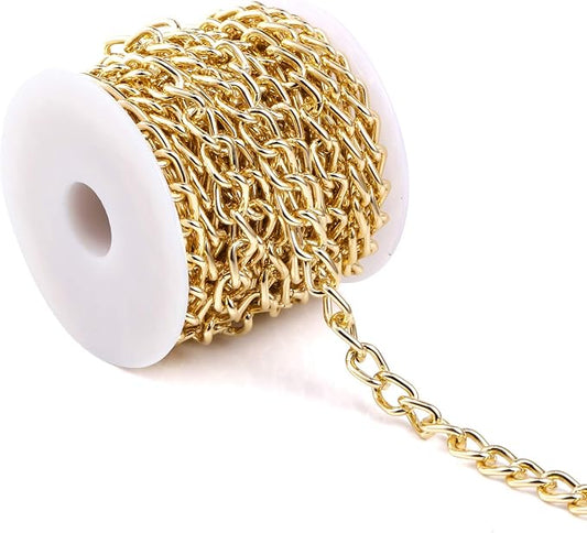 16.4Feet Gold Plated Brass Curb Chain Twisted Chunky Link Chains Bulk with Spool for Jewelry Making