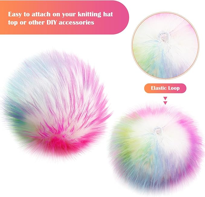 Tatuo 16 Pcs Faux Fur Pom Poms for Hat 4 Inches Large Fluffy Pom Balls for Crafts Knitting Beanies Shoes Scarves Bag Pompoms Keychain Charms Winter DIY Accessories (Rainbow Color)
