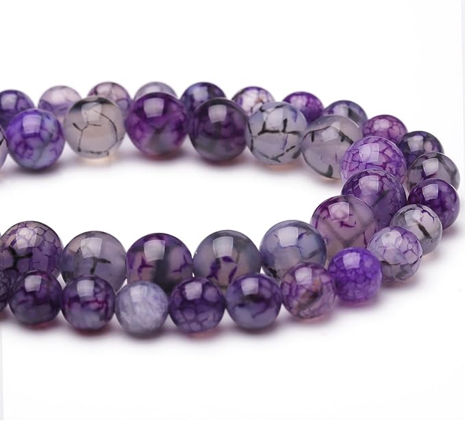 6mm Natural Stone Beads for Jewelry Making,Purple Dragon Vein Agate Polished Smooth Round Gemstone Beads for Bracelet Necklace 15 Inch