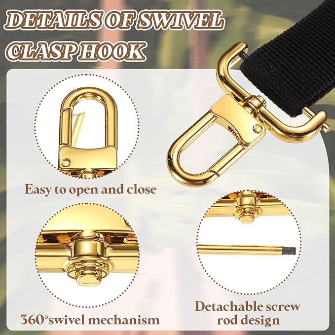 PATIKIL 1.3 Inch Swivel Clasp Hooks, 2 Pcs Detachable Snap Hook with Screw Bar, Swivel Lobster Claw Clasps for Bag Strap Replacement Purse Lanyard DIY Craft Hardware, Gold