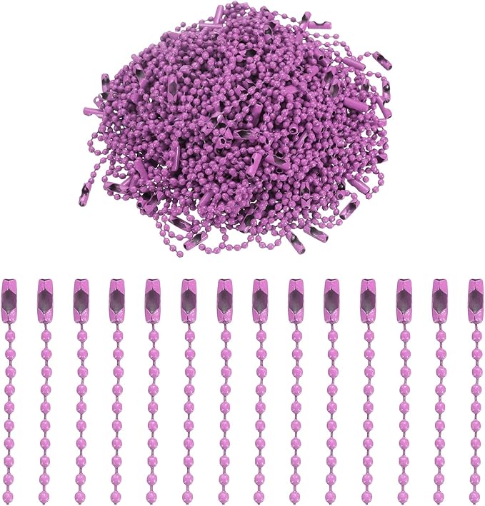 uxcell 220pcs Metal Ball Bead Chain, 100mm Long Bead Connector Clasp Dog Tag Hanging Chain for Key Chains Tags Craft Projects Jewelry Making, Purple