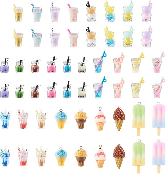 Craftdady Resin Plastic Miniature Food Snack Pendants Charms Ice Drink Juice Pendants Cute Bottle Fruit Keychain Charms Hang Ornament for DIY Craft Earring Bracelet Necklace Jewelry Making