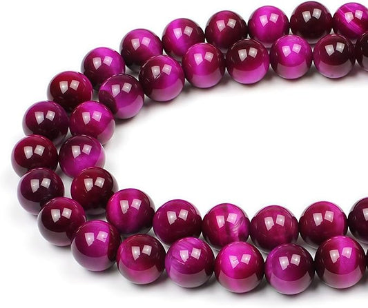 MJDCB Stone Beads 8mm 43pcs Round Rose Red Tiger's Eye Loose Gemstone Bead Charms for Jewelry Making Bracelet Necklace Earring Pendant