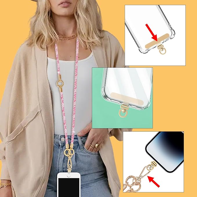Crystal Phone Strap Crossbody and Wrist Lanyard, Anti Theft Layered & Wrist Strap Cell Phone Neck for Women
